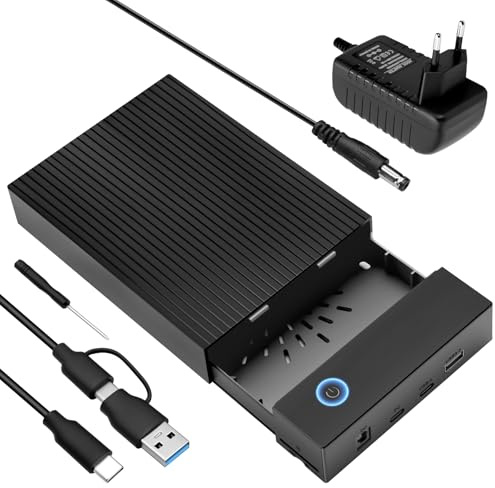 Festplatten-Adapter 6Gbps USB C/USB 3.0 SATA HDD Festplatten Dockingstation, Festplatten Docking Station für 2,5/3,5 Zoll SATA HDD/SSD, Unterstützt SD&TF Karte mit 12V/2A Netzadapter