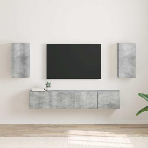 Tonture TV-Wandschrank 2er-Set, Beton Optik, 30x31x60 cm, Holzwerkstoff, Hängeschrank für Wohnzimmer, modernes Design, platzsparende Medienaufbewahrung, clevere Lösung