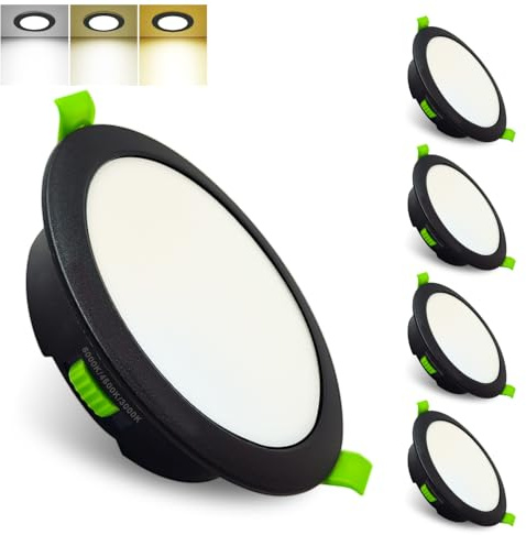 Sweier LED Einbaustrahler 230V Dimmbar Schwarz, 5W 480LM Deckenspots LED Flach, IP44 Warmweiß Neutralweiß Kaltweiß Spots Deckenleuchte, 28mm Ultra Flach Einbauleuchten für Badezimmer Küche 5er Set