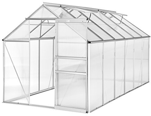 tectake® Serra da Giardino con Telaio in Alluminio Anodizzato, Serra per Orto con Lastre Termoisolanti, Serra con Porta Scorrevole, Finestra a Tetto per Ventilazione, Base Stabile, 375x185x195 cm