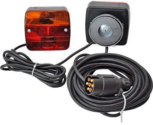 mb-m 900960 Rückleuchten-Set verkabelt für PKW-Anhänger, bestehend aus 7,5m Kabel mit 7-poligem Stecker und 2 Stück 3-Kammerleuchten mit Magnethalter