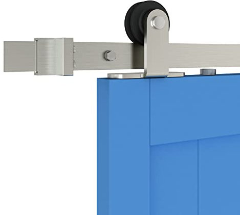 6.6 ft Satin Nickel-Stahl Hanger Roller Schiebetür Barn Flat Track Kit 2 x Auslöser Rails
