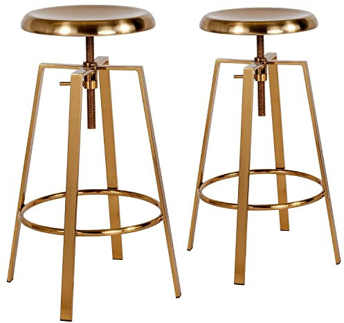 Flash Furniture Toledo Barhocker im Industriestil mit Drehheber, höhenverstellbar, Sitz in Gold-Finish (2 Stück)
