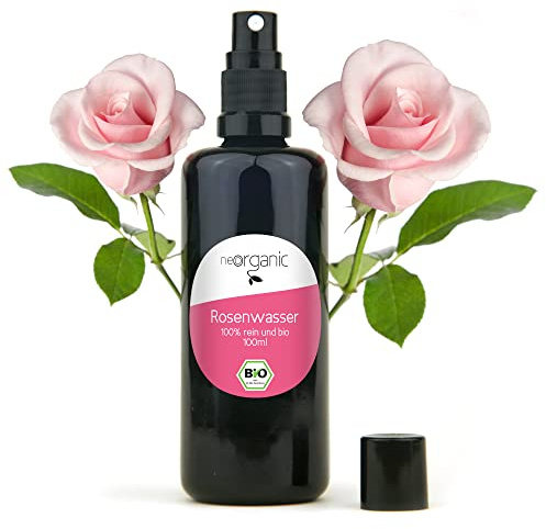 NeoOrganic® Bio Rosenwasser Spray 100ml | gewonnen aus der Bulgarischen ölgebenden Rose (Rosa Damascena), höchste Qualität, kontrolliert biologischer Anbau im Bulgarischen Rosental