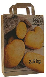 Papiertragetaschen KARTOFFELN - braun mit Flachhenkel (22 + 10 x 31 cm, 100 Stück)