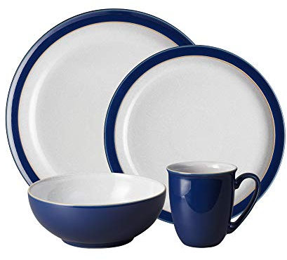 Denby - Elements Dark Blue Dinner Set For 1 - 4 Piece Ceramic Tableware - Dishwasher Microwave Safe Crockery Single Place Setting - 1 x Dinner Plate, 1 x Small Plate, 1 x Cereal Bowl, 1 x Coffee Mug