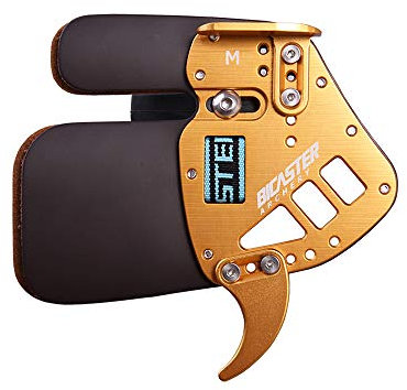 BICASTER Bogenschießen Fingertabs Fingerschutz RH Echtes Leder + Aluminium für Recurve Bogen (Gold, L)