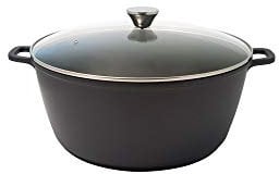 Baumalu, Cocotte Mijoteuse Haute 32cm 10L en Fonte d'Aluminium Noir avec Couvercle en Verre, Revêtement Anti-Adhérent Whitford Xylan Plus, Compatible Tous Feux et Induction