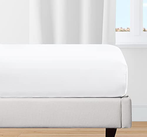Spannbettlaken 100x200cm 100% Bio-Baumwolle, kühlendes Perkal-Gewebe, leicht, Übergangspassung, knackig, mit tiefer Tasche-Weiß Spannbetttuch von California Design Den