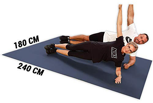 GYMEX Workout Fitness-Matte XXL, extra groß, rollbar, für Yoga, Sport & Fitness 240x180cm (Blau)
