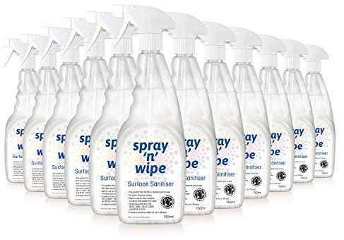 Spray N Wipe | Antibacterial Spray Cleaner | 750ml (12 Pack) | Kitchen & Bathroom Anti Bac Cleaner & Sanitiser | Tested & Certified | Sanitising Effect up to 28 days