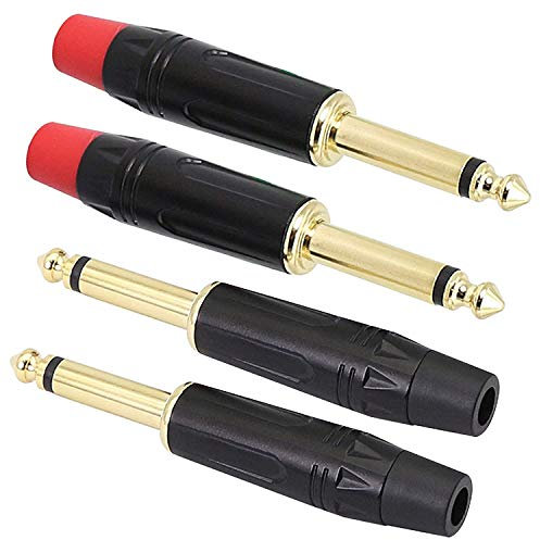 XMSJSIY Spina audio TS da 6,35 mm, connettore mono maschio da 1/4, spina per microfono 6,3 TS placcata in oro per chitarra/altoparlante/microfono, ecc. (confezione da 4)