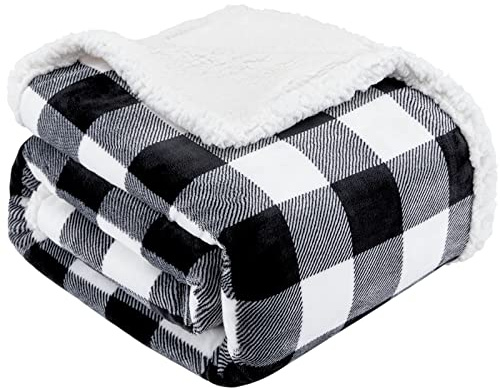 Touchat Sherpa-Überwurfdecke, flauschig, weich, gemütlich, Doppelgröße, Plüsch-Fleece-Flanell-Plüsch-Mikrofaser-Decke für Couch, Bett, Sofa (152,4 x 177,8 cm, kariert, schwarz)