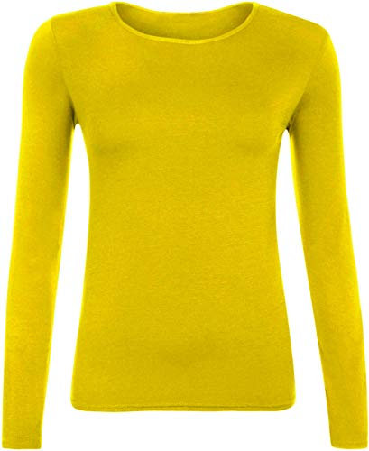 Hiffy Ladies Plain Long Sleeve T-Shirt Top Womens Plus Sizes UK 8-26 (Yellow, 16-18)