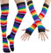 DRESHOW Kniestrümpfe Regenbogen Oberschenkel Hohe Socken Overknee Strümpfe Fingerlose Handschuhe Hülsen-Set für Damen Mädchen Party Stützen Kostüm Halloween