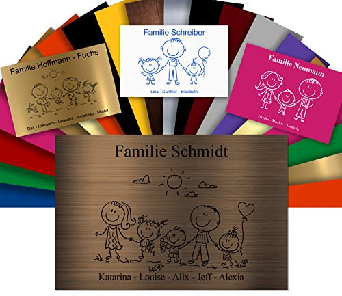 Plaque De Maison Famille Personnalisée Pour Boite Aux Lettres - Plaque Family PVC À Personnaliser - 12x8cm - 24 Motifs Disponibles (Bronze écrit Noir)