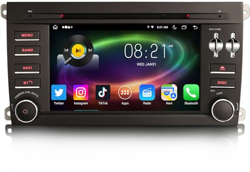 Erisin 8 Cœurs 4GB+64GB Android 14 Autoradio Bluetooth GPS Navigateur pour Porsche Cayenne 7 Pouces Écran Tactile Support CarPlay Android Auto DSP Dab+ WiFi 4G FM RDS OBD2 USB Lecteur CD DVD Stéréo