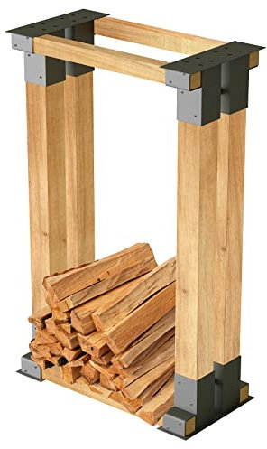 UISEBRT Holzstapelhilfe für Kaminholz Stabile Brennholz Stapelhilfe Holzstapelhalter Gestell Holz aus Feuerverzinkter Stahl für innen und außen (4 Stück)