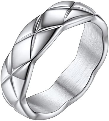 FOCALOOK Herren Ehering Verlobungsring Trauring Edelstahl 6mm breit X-Kreuz Design Bandring Antragsring Partnerring Modeschmuck für Männer Größe 57 (18.1)