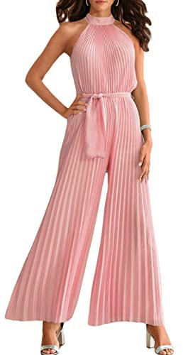 GOWEGB Neckholder-Jumpsuits für Damen, elegant, Sommer, ärmellos, weites Bein, Overall und Strampler, Dressy, Party, Cocktail, Playsuit, rose, X-Large