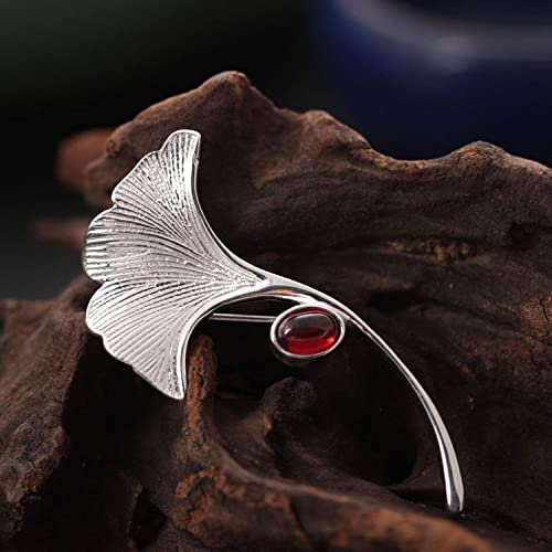 Kreative Ethnische Ginkgo-Blätter Broschen Und Pins – Retro Granat Inlay Anhänger S925 Pin Anzüge Kleidung Hemd Schal Corsage, Charm Schmuck Cheongsam Kleid Accessoires Mädchen Geschenke, Wie Ab