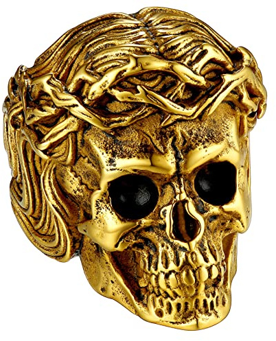 FaithHeart Edelstahl Herren Ring Jesus Dornenkrone Fingerring Punk Gotik Siegelring Vintage Bandring Fingerring in Ringgröße 54-72 für Geburtstag Vatertag Muttertag