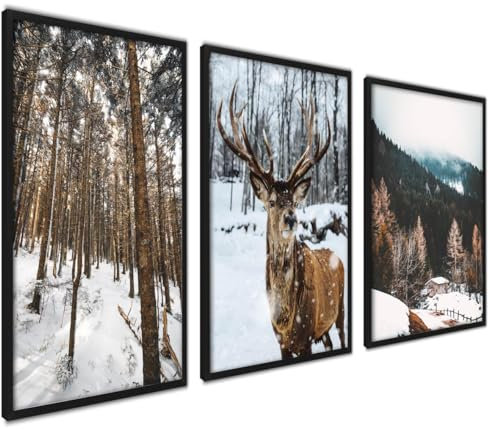 ag.art deco Winter Wonderland Poster Set | Modern Bild für Ihre Wand | Rentier Schnee Winter Bilder | 3x 30x40cm | Wohnzimmer Modern Schlafzimmer Set | ohne Rahmen