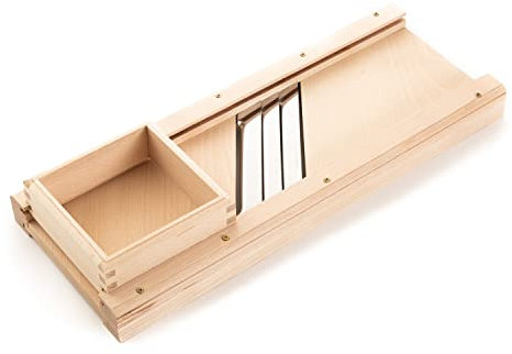 Ribnican Kitchen Grande mandoline de cuisine pour couper les herbes et les légumes + chariot mobile, mandoline pour choucroute, chou roux et salade de chou, bois de hêtre, 40 cm de long (40 x 15 cm)
