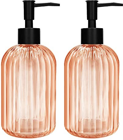 2 Stück Glas Seifenspender mit Schwarz Pumpe, 400ml Nachfüllbarer Pumpspender für Küche, Badezimmer Order Waschküche, Flüssigglasflasche für die Spülmittel, Shampoo, Spülung