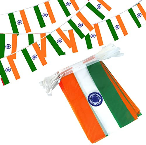 Anley India String Flag Wimpelbanner, patriotische Veranstaltungen, 15. August, indischer Unabhängigkeitstag, Dekoration, Sportstangen – 33 Fuß, 38 Flaggen