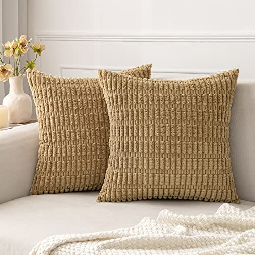 MIULEE 2er Set 40x40 cm Kordsamt Kissenbezüge Moderne Kissenhüllen Dekorative Sofakissen Dekokissen Weicher Zierkissenbezug für Wohnzimmer Sofa Schlafzimmer Boho Dekor Kamel