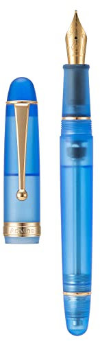 Asvine V126 Vacuum Filling Fountain Pen Fine Nib, Matte Transparent Blue Acrylic, Large-Capacity with Gift Case
