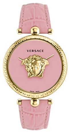 Versace Palazzo Empire Collection Orologio da donna di lusso con cinturino rosa e quadrante con cassa dorata, Oro, OS, Versace | Palazzo Impero