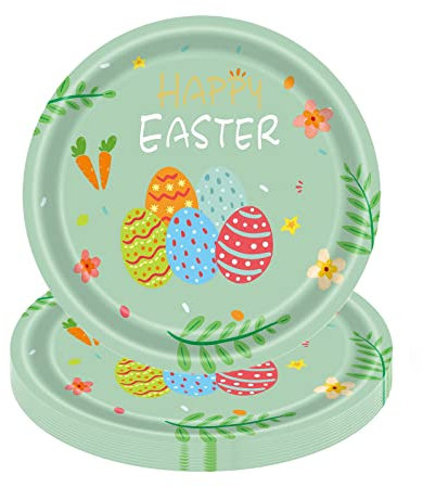 YAAVAAW Décorations de fête de Pâques Vaisselle et accessoires (assiettes de 17,8 cm : 16 pièces)
