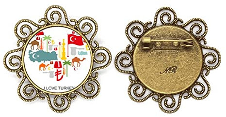 Herz Kamel Lira Nationalflagge Kokosnuss Baum Blume Brosche Pins Sch, M