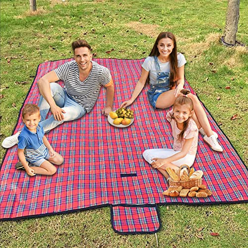 Armo Picknickdecke mit Schottenkaro, mit Tragegriff, wasserdicht, für Strand, Garten, Outdoor, waschbar, Picknick, Camping, 200 x 200 cm, Rot