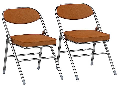 PIPIPOXER Essstühle Klappstühle,2er Set Klappstühle aus kuschelig flanelles Stoff und Stahlrahmen,Stabiler Klappstuhl Furniture mit für Gäste oder Veranstaltung im Freien Braun 46x41x80.3cm