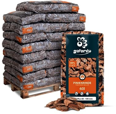 GALAMIO Pinienrinde Deko Plus 60-100mm 60l x 26 Sack 1560l 1 Palette Pinienmulch Pinienerde Rindenmulch Pinienborke Pinie Mulch Bark Rinde Für Pflanzen Garten Terrarium Dekorativer Bodenbelag
