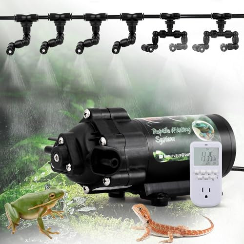 LANUEVA Reptilien Luftbefeuchter, leiser Mister Fogger für Terrarium mit 4 Einzelnebeldüse + 2 Doppelnebeldüse, Automatisches Sprühsystem für Chamäleon, Eidechse, Schlange, Frosch (mit Auslauf-Timer)