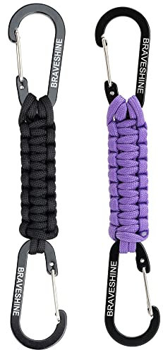 BRAVESHINE Karabiner Schlüsselanhänger Karabinerhaken mit Band, Carabiner Schlüsselanhänger Schlüsselband kurz mit Karabiner für Kinder Männer Frauen (1 Schwarz 1 Lila)
