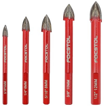 FOCSTOL Set de Foret Sec - 5 pièces 5/6/8/10/12mm Foret au Carbure avec Tige Triangulaire pour Bois Plastique Maçonnerie Céramique Béton Marbre