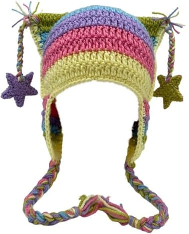 Cat Beanie Beanies Y2k Beanie Strickmütze Grunge Goth y2k Zubehör Häkelmützen für Frauen, Camouflage, Medium