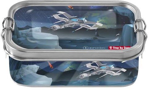 Step by Step Edelstahllunchbox Starship Sirius, grau-blau, mit Trennwand und Klickverschluss, für Schule und Kindergarten, 0,8L