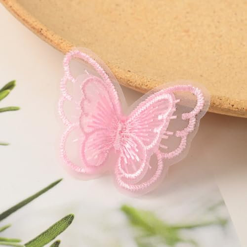 Wambere 10 Stücke Stickerei Nähen Aufbügeln Schmetterling Patch,Spitze Applikation Stickpatches Organza Lace Appliques Spitzenapplikationen Patches für Reparieren Dekorieren von Kleider,Hell-Pink