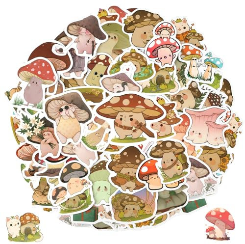 60uds Pegatinas Hongos para Niños, Lindas Regordetas Pegatinas de Setas Pegatinas de Vinilo Impermeables Mushroom Stickers para Botellas de Agua Scrapbooking Cuadernos Bolsas de Regalo