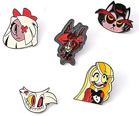 Zhongkaihua Hazbin Hotel-Anstecknadeln, Anime-Abzeichen, Legierung, Hazbin Hotel Merch Broschen, Abzeichen, Schmuck für Kleidung, Kappen, Rucksack, Taschen, Accessoires, Dekoration, 5 Stück, Metall