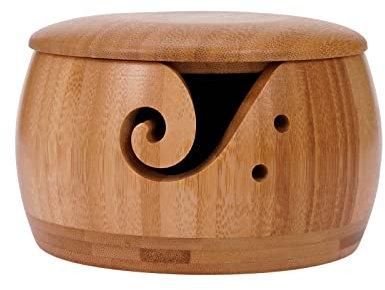 Samuliy Large Yarn Bowl, Handmade Yarn Holder | Yeelua Wooden Yarn Bowl With Removable Lid, Handmade Knitting Wool Holder,Wool Holder For Home Travel