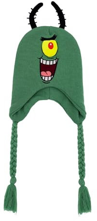 Spongebob Squarepants Beanie Mütze Plankton Peruanische Winter Strickmütze mit 3D Antenne und geflochtenen Quasten, Blaugrün, Einheitsgröße, Blaugrün/Ein Hauch von Paradies (Trace of Paradise),