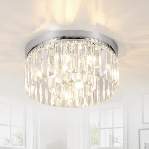 Rayofly Modern Kristall Kronleuchter, 6-Flammig Deckenleuchte, Glas Deckenlampe für Wohnzimmer, Schlafzimmer, Küche, Flur - Chrom, G9