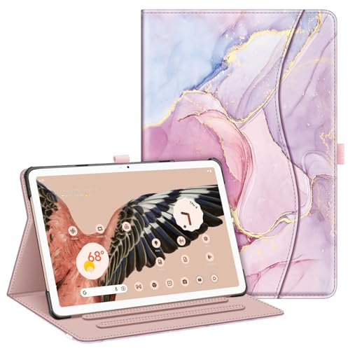Fintie Case for Google Pixel Tablet 11 Inch 2023 Release, Multi-Angle Viewing Protective Stand Cover with Pocket & Pencil Holder Compatible with Charging Speaker Dock, Glittering Marble